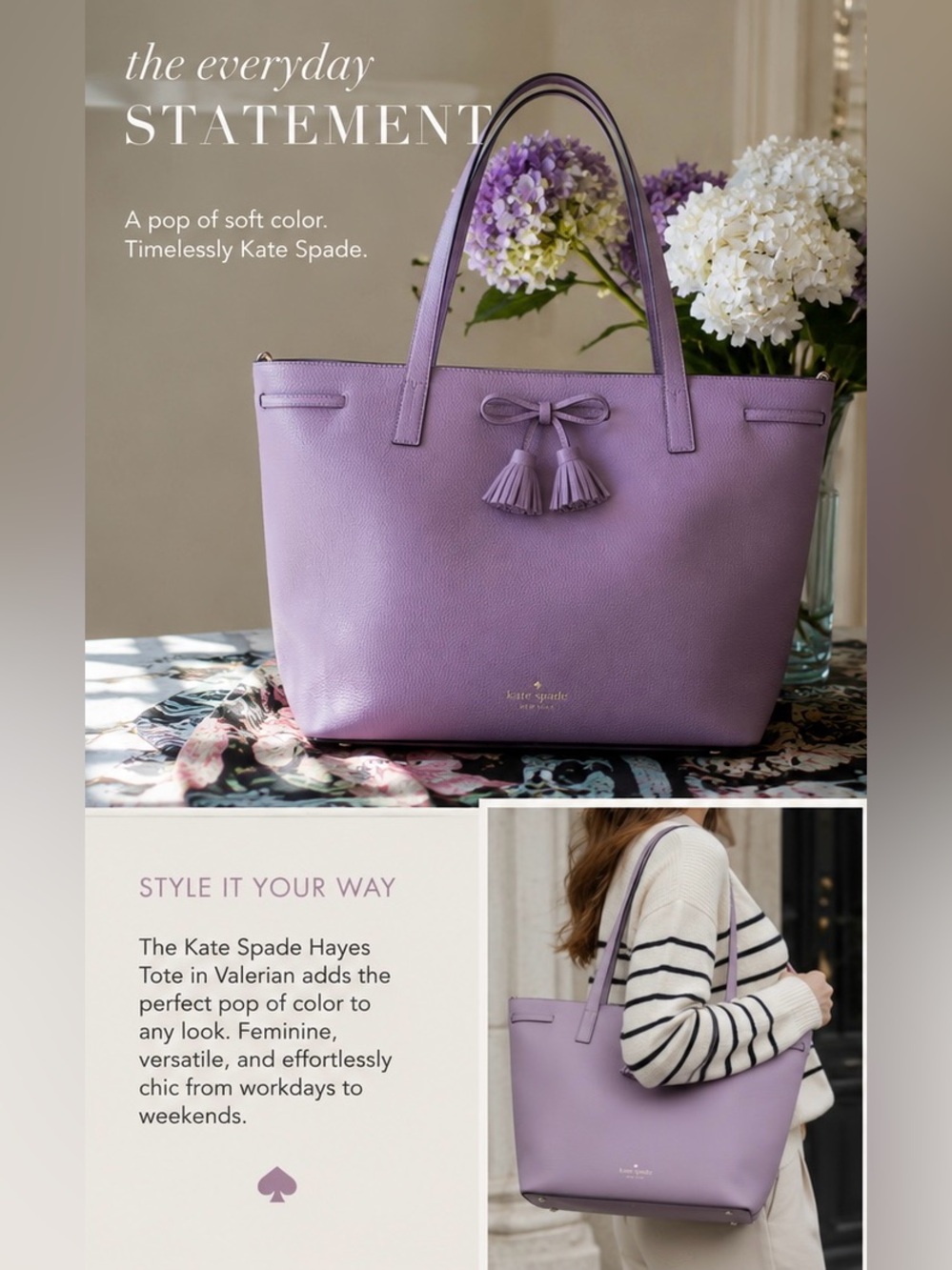 Kate Spade Hayes Valerian Medium Top Zip Tote | Classic Elegance Quiet Luxury - Picture 5 of 16